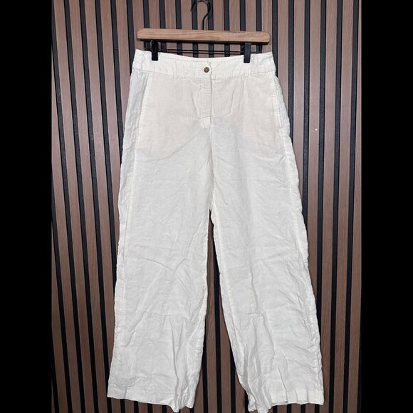 Diega Pants Medium Womens Ivory 100% Linen Cargo Wide Leg Relaxed Fit Trousers - Picture 1 of 8